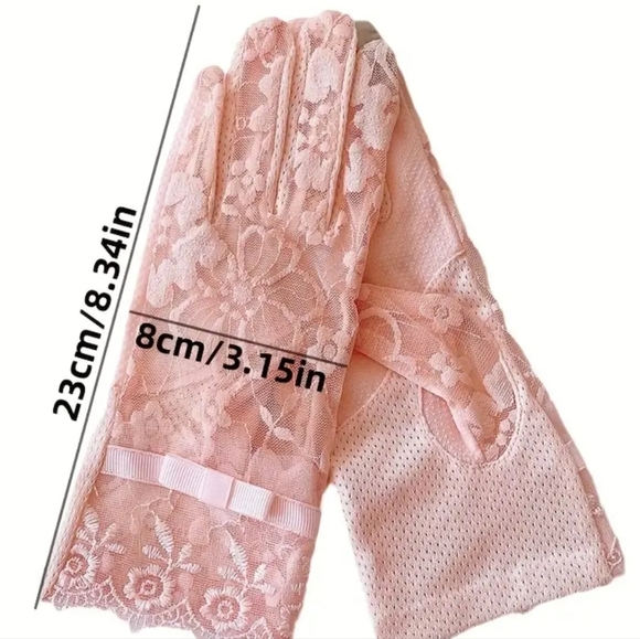 🐎NEW! Retro 1940's Style Pink Lace Gloves OS - Picture 2 of 3
